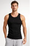 Erkek Spor Slimfit Fitilli Kaşkorse Arka Basklı Atlet 2'li Set Siyah-bej