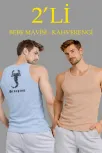 Erkek Spor Slimfit Fitilli Kaşkorse Arka Basklı Atlet 2'li Set Kahverengi-bebek Mavisi