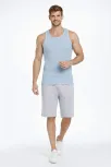 Erkek Spor Slimfit Fitilli Kaşkorse Arka Basklı Atlet 2'li Set Kahverengi-bebek Mavisi