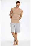Erkek Spor Slimfit Fitilli Kaşkorse Arka Basklı Atlet 2'li Set Kahverengi-bebek Mavisi