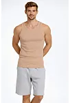 Erkek Spor Slimfit Fitilli Kaşkorse Arka Basklı Atlet 2'li Set Kahverengi-beyaz