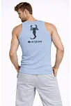 Erkek Spor Slimfit Fitilli Kaşkorse Arka Basklı Atlet 2'li Set Kahverengi-bebek Mavisi