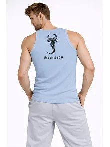 Erkek Spor Slimfit Fitilli Kaşkorse Arka Basklı Atlet 2'li Set Kahverengi-bebek Mavisi