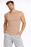 Erkek Spor Slimfit Fitilli Kaşkorse Arka Basklı Atlet 2'li Set Kahverengi-bebek Mavisi
