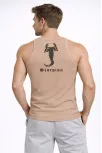 Erkek Spor Slimfit Fitilli Kaşkorse Arka Basklı Atlet 2'li Set Kahverengi-bebek Mavisi