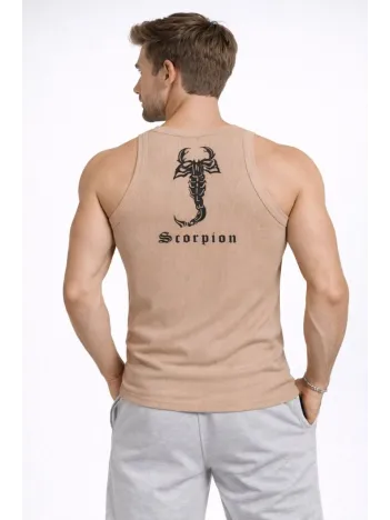 Erkek Spor Fitilli Atlet 2'li Set Kahverengi Ve Beyaz Slim Fit Kaşkorse Arka Baskılı Spor Atlet Erkek Spor Fitilli Atlet 2'li Set Kahverengi Ve Beyaz Slim Fit Kaşkorse Arka Baskılı Spor Atlet