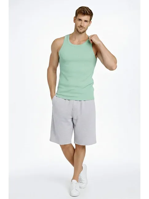 Erkek Spor Slimfit Fitilli Kaşkorse Arka Basklı Atlet 2'li Set Siyah-mint Yeşili