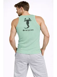 Erkek Spor Slimfit Fitilli Kaşkorse Arka Basklı Atlet 2'li Set Siyah-mint Yeşili