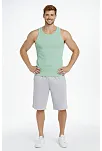 Erkek Spor Slimfit Fitilli Kaşkorse Arka Basklı Atlet 2'li Set Siyah-mint Yeşili