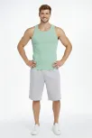 Erkek Spor Slimfit Fitilli Kaşkorse Arka Basklı Atlet 2'li Set Siyah-mint Yeşili