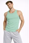 Erkek Spor Slimfit Fitilli Kaşkorse Arka Basklı Atlet 2'li Set Siyah-mint Yeşili