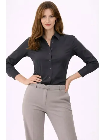 Kadın Uzun Kollu Gömlek Düğmeli Klasik Yaka Günlük Ve Ofis Şıklığına Uygun - Füme