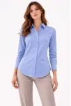 Kadın Uzun Kollu Gömlek Düğmeli Klasik Yaka Günlük Ve Ofis Şıklığına Uygun - Mavi