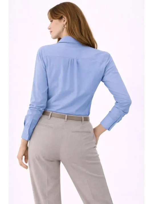 Kadın Uzun Kollu Gömlek Düğmeli Klasik Yaka Günlük Ve Ofis Şıklığına Uygun - Mavi