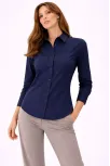 Kadın Uzun Kollu Gömlek Düğmeli Klasik Yaka Günlük Ve Ofis Şıklığına Uygun - Lacivert