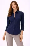 Kadın Uzun Kollu Gömlek Düğmeli Klasik Yaka Günlük Ve Ofis Şıklığına Uygun - Lacivert