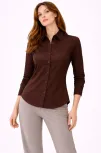 Kadın Uzun Kollu Gömlek Düğmeli Klasik Yaka Günlük Ve Ofis Şıklığına Uygun - Kahverengi