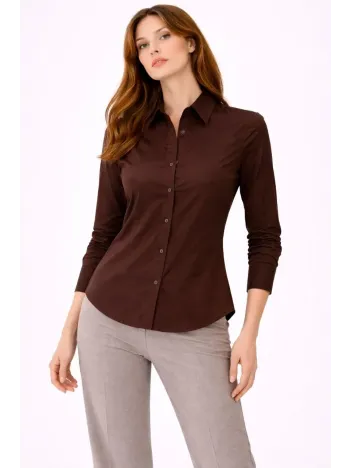Kadın Uzun Kollu Gömlek Düğmeli Klasik Yaka Günlük Ve Ofis Şıklığına Uygun - Kahverengi