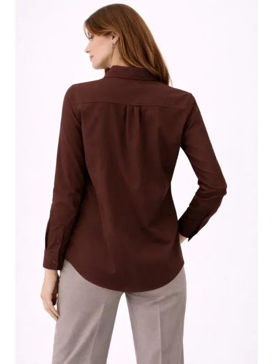 Kadın Uzun Kollu Gömlek Düğmeli Klasik Yaka Günlük Ve Ofis Şıklığına Uygun - Kahverengi