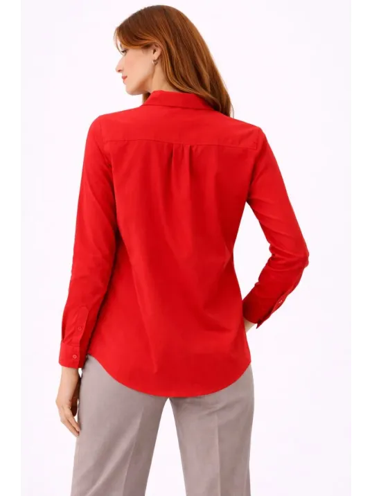 Kadın Uzun Kollu Gömlek Düğmeli Klasik Yaka Günlük Ve Ofis Şıklığına Uygun - Kırmızı