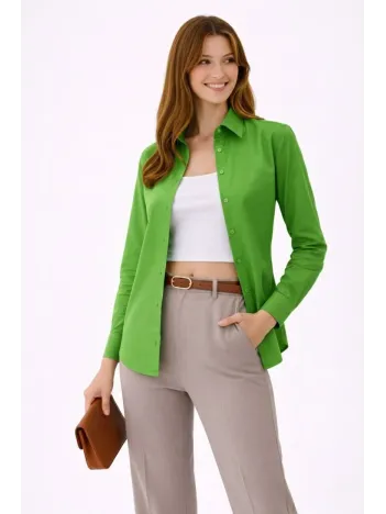 Kadın Uzun Kollu Gömlek Düğmeli Klasik Yaka Günlük Ve Ofis Şıklığına Uygun - Yeşil