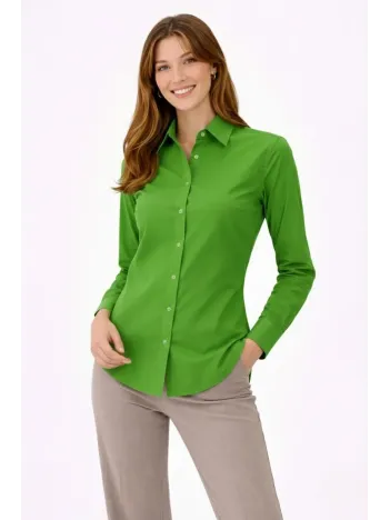 Kadın Uzun Kollu Gömlek Düğmeli Klasik Yaka Günlük Ve Ofis Şıklığına Uygun - Yeşil