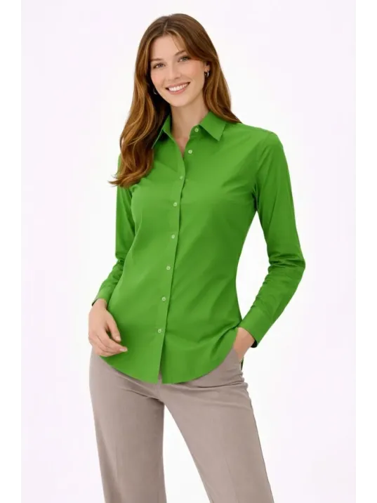 Kadın Uzun Kollu Gömlek Düğmeli Klasik Yaka Günlük Ve Ofis Şıklığına Uygun - Yeşil