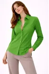 Kadın Uzun Kollu Gömlek Düğmeli Klasik Yaka Günlük Ve Ofis Şıklığına Uygun - Yeşil