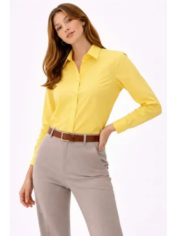 Kadın Uzun Kollu Gömlek Düğmeli Klasik Yaka Günlük Ve Ofis Şıklığına Uygun - Sarı
