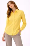 Kadın Uzun Kollu Gömlek Düğmeli Klasik Yaka Günlük Ve Ofis Şıklığına Uygun - Sarı