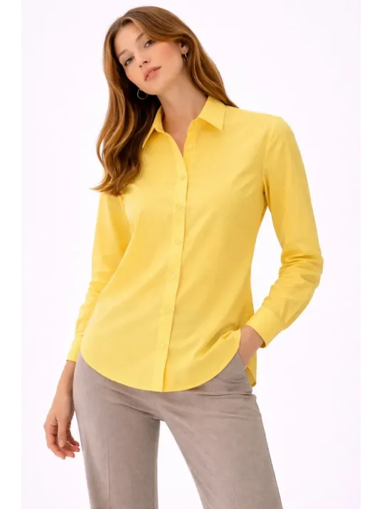 Kadın Uzun Kollu Gömlek Düğmeli Klasik Yaka Günlük Ve Ofis Şıklığına Uygun - Sarı