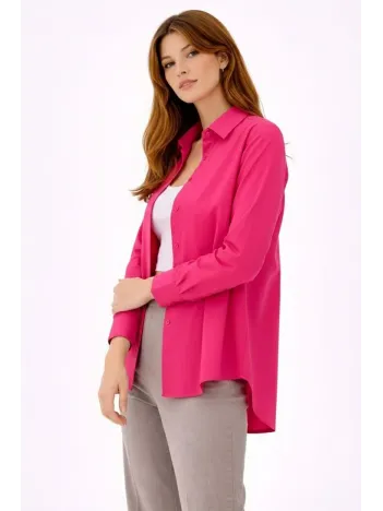 Kadın Uzun Kollu Gömlek Düğmeli Klasik Yaka Günlük Ve Ofis Şıklığına Uygun - Fuşya
