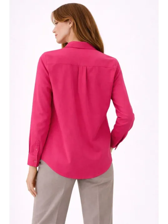 Kadın Uzun Kollu Gömlek Düğmeli Klasik Yaka Günlük Ve Ofis Şıklığına Uygun - Fuşya