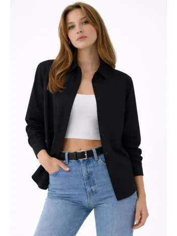 Kadın Uzun Kollu Gömlek Düğmeli Klasik Yaka Günlük Ve Ofis Şıklığına Uygun - Siyah