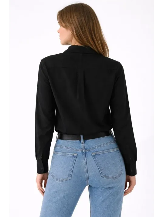 Kadın Uzun Kollu Gömlek Düğmeli Klasik Yaka Günlük Ve Ofis Şıklığına Uygun - Siyah Kadın Uzun Kollu Gömlek Düğmeli Klasik Yaka Günlük Ve Ofis Şıklığına Uygun - Siyah