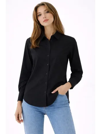 Kadın Uzun Kollu Gömlek Düğmeli Klasik Yaka Günlük Ve Ofis Şıklığına Uygun - Siyah