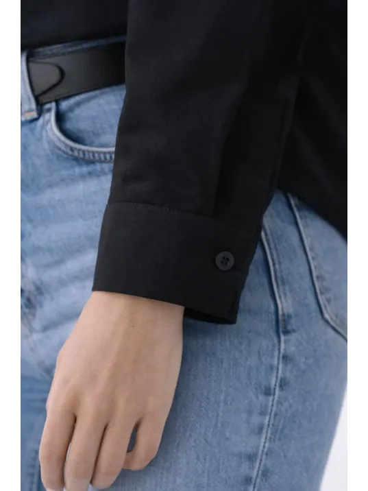 Kadın Uzun Kollu Gömlek Düğmeli Klasik Yaka Günlük Ve Ofis Şıklığına Uygun - Siyah Kadın Uzun Kollu Gömlek Düğmeli Klasik Yaka Günlük Ve Ofis Şıklığına Uygun - Siyah