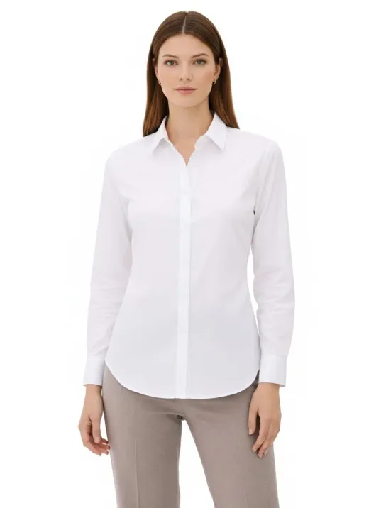Kadın Uzun Kollu Gömlek Düğmeli Klasik Yaka Günlük Ve Ofis Şıklığına Uygun - Beyaz