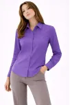 Kadın Uzun Kollu Gömlek Düğmeli Klasik Yaka Günlük Ve Ofis Şıklığına Uygun - Mor Kadın Uzun Kollu Gömlek Düğmeli Klasik Yaka Günlük Ve Ofis Şıklığına Uygun - Mor
