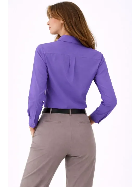 Kadın Uzun Kollu Gömlek Düğmeli Klasik Yaka Günlük Ve Ofis Şıklığına Uygun - Mor Kadın Uzun Kollu Gömlek Düğmeli Klasik Yaka Günlük Ve Ofis Şıklığına Uygun - Mor