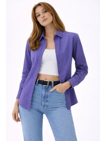 Kadın Uzun Kollu Gömlek Düğmeli Klasik Yaka Günlük Ve Ofis Şıklığına Uygun - Mor