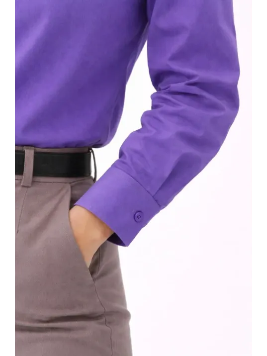 Kadın Uzun Kollu Gömlek Düğmeli Klasik Yaka Günlük Ve Ofis Şıklığına Uygun - Mor Kadın Uzun Kollu Gömlek Düğmeli Klasik Yaka Günlük Ve Ofis Şıklığına Uygun - Mor