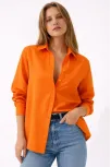 Kadın Uzun Kollu Gömlek Düğmeli Klasik Yaka Günlük Ve Ofis Şıklığına Uygun - Turuncu Kadın Uzun Kollu Gömlek Düğmeli Klasik Yaka Günlük Ve Ofis Şıklığına Uygun - Turuncu