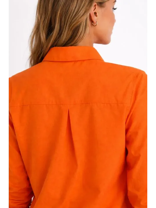 Kadın Uzun Kollu Gömlek Düğmeli Klasik Yaka Günlük Ve Ofis Şıklığına Uygun - Turuncu Kadın Uzun Kollu Gömlek Düğmeli Klasik Yaka Günlük Ve Ofis Şıklığına Uygun - Turuncu