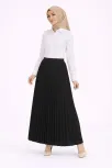 Tesettür Beyaz Gömlekli Pliseli Etek İkili Takım Gündelik Ve Ofis Şıklığı - Siyah