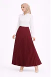 Tesettür Beyaz Gömlekli Pliseli Etek İkili Takım Gündelik Ve Ofis Şıklığı - Bordo