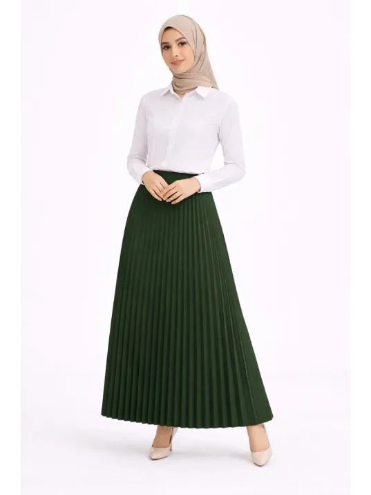 Tesettür Beyaz Gömlekli Pliseli Etek İkili Takım Gündelik Ve Ofis Şıklığı - Çağla Yeşili Tesettür Beyaz Gömlekli Pliseli Etek İkili Takım Gündelik Ve Ofis Şıklığı - Çağla Yeşili