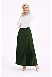 Tesettür Beyaz Gömlekli Pliseli Etek İkili Takım Gündelik Ve Ofis Şıklığı - Çağla Yeşili