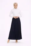 Tesettür Beyaz Gömlekli Pliseli Etek İkili Takım Gündelik Ve Ofis Şıklığı - Lacivert