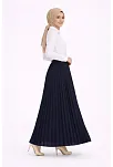 Tesettür Beyaz Gömlekli Pliseli Etek İkili Takım Gündelik Ve Ofis Şıklığı - Lacivert